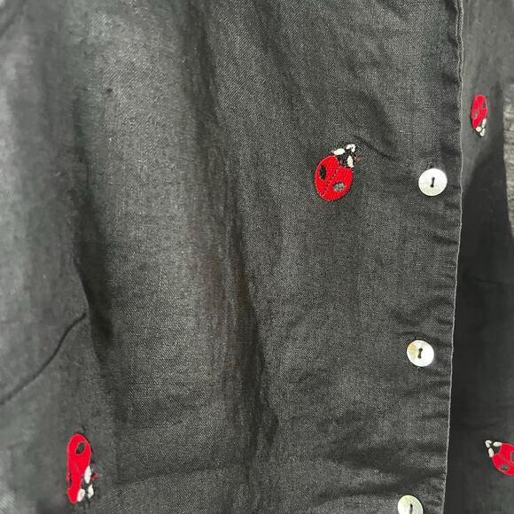 Edward Irish Linen Ladybug Embroidery Black Sleeveless Button Down Shirt Size XL - Picture 2 of 6